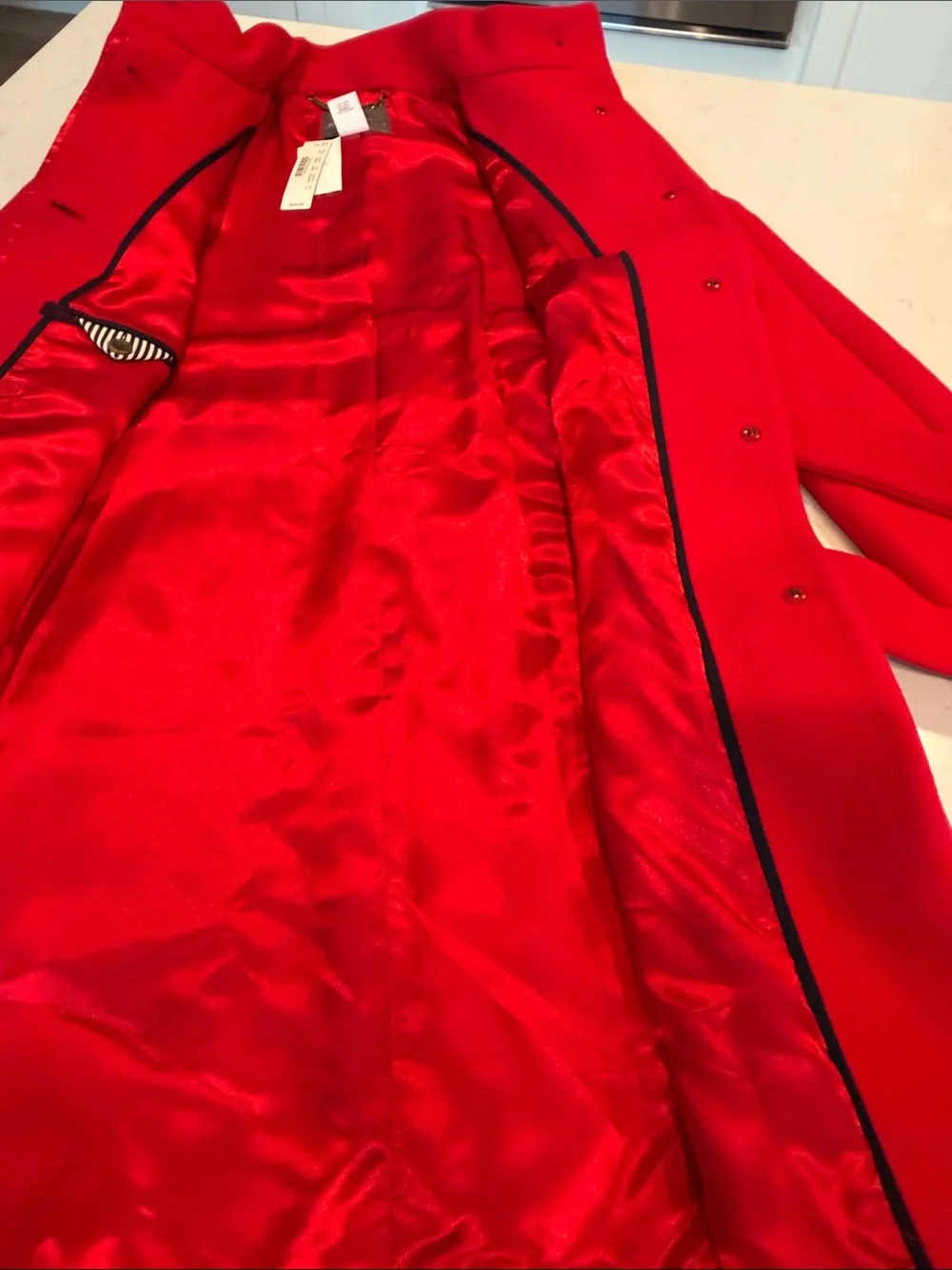 J Crew double cloth deep red Belted Coat with Stand Collar